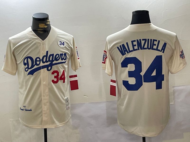 Men Los Angeles Dodgers #34 Valenzuela Cream Throwback Game 2024 Nike MLB Jersey style 11203